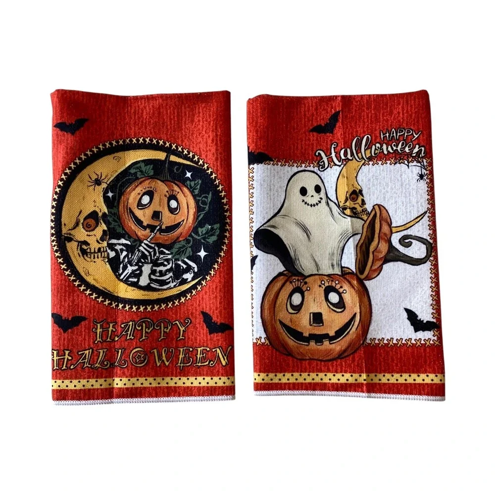 Halloween Hand Towels Pumpkin‎ Ghost Bats Fall Decor Kitchen Set of 2